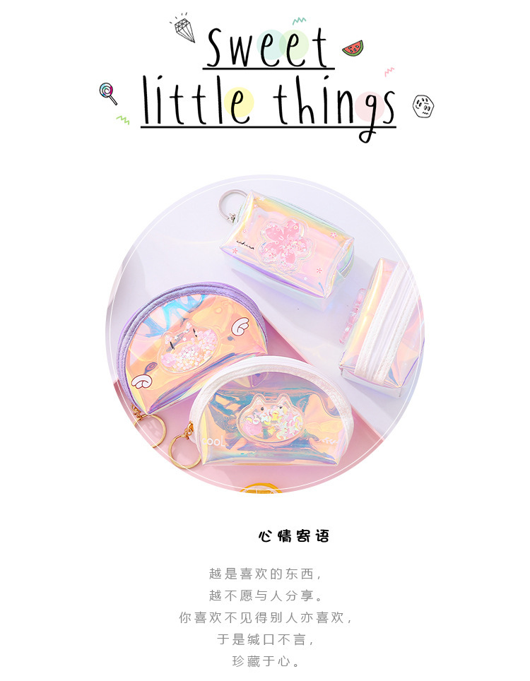 Customized Girl Heart Oil Quicksand Coin Purse Laser Colorful Zipper Coin Purse Storage Bag Transparent Small Wallet