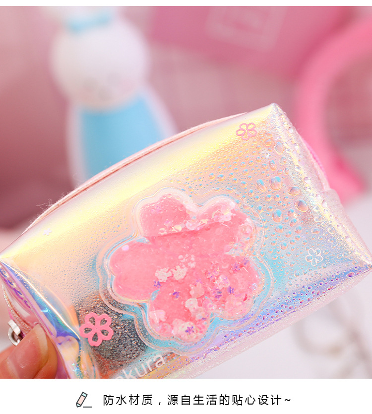 Customized Girl Heart Oil Quicksand Coin Purse Laser Colorful Zipper Coin Purse Storage Bag Transparent Small Wallet