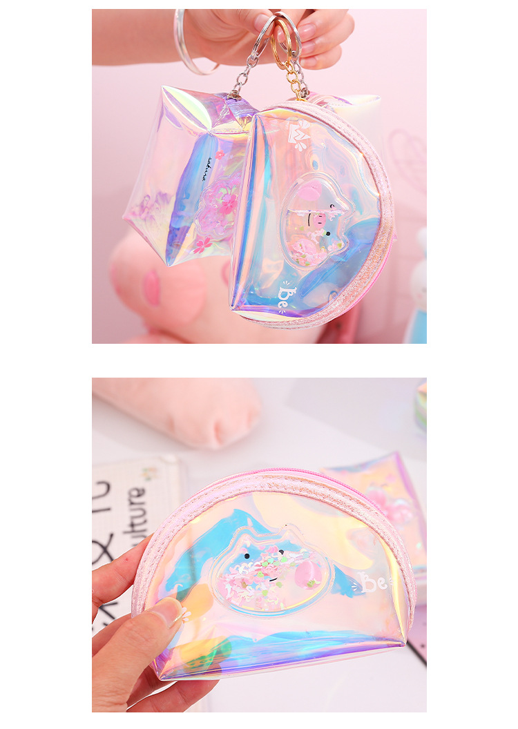 Customized Girl Heart Oil Quicksand Coin Purse Laser Colorful Zipper Coin Purse Storage Bag Transparent Small Wallet