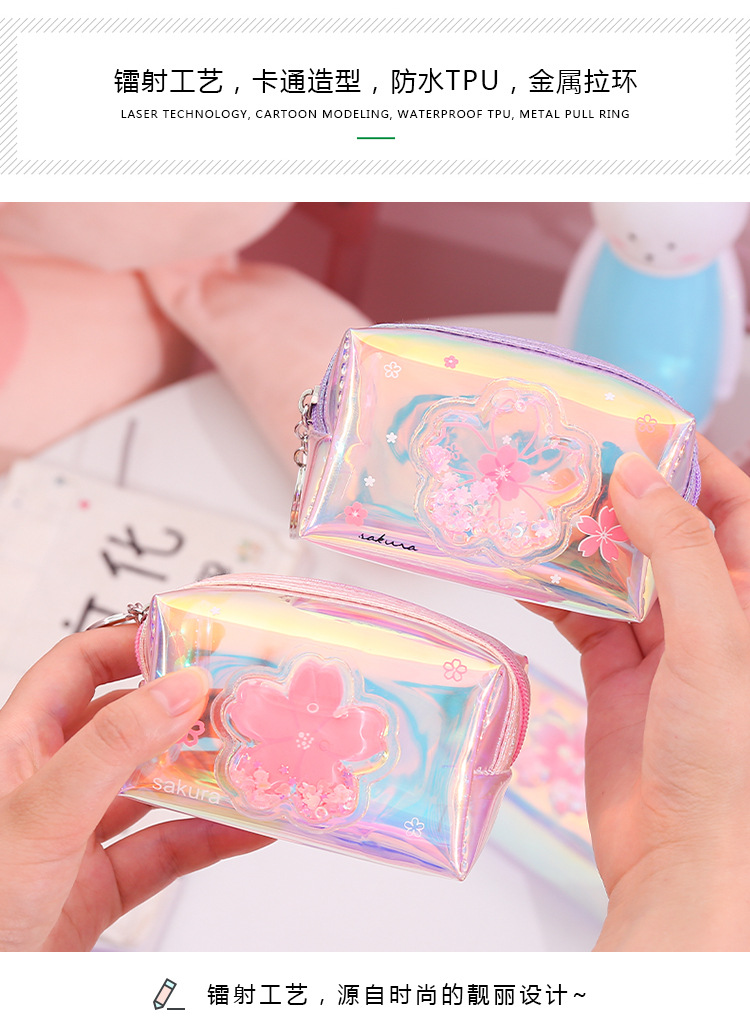Customized Girl Heart Oil Quicksand Coin Purse Laser Colorful Zipper Coin Purse Storage Bag Transparent Small Wallet