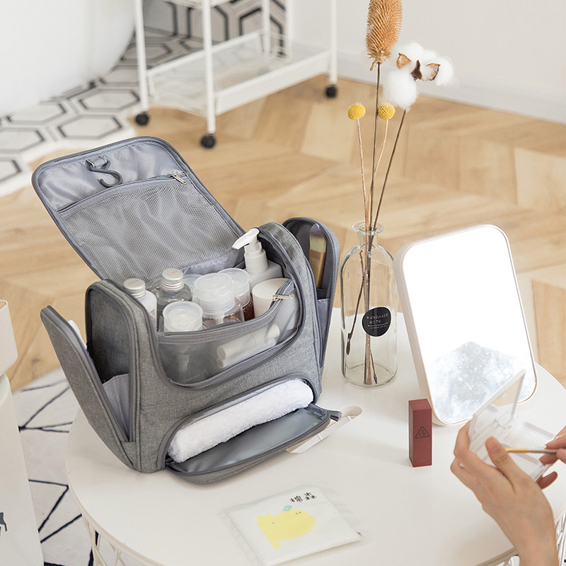 Travel Life Portable and Simple Large Capacity Double Open Wash Bag Toiletry Bag Hung with Hook Waterproof Oxford Storage Bag