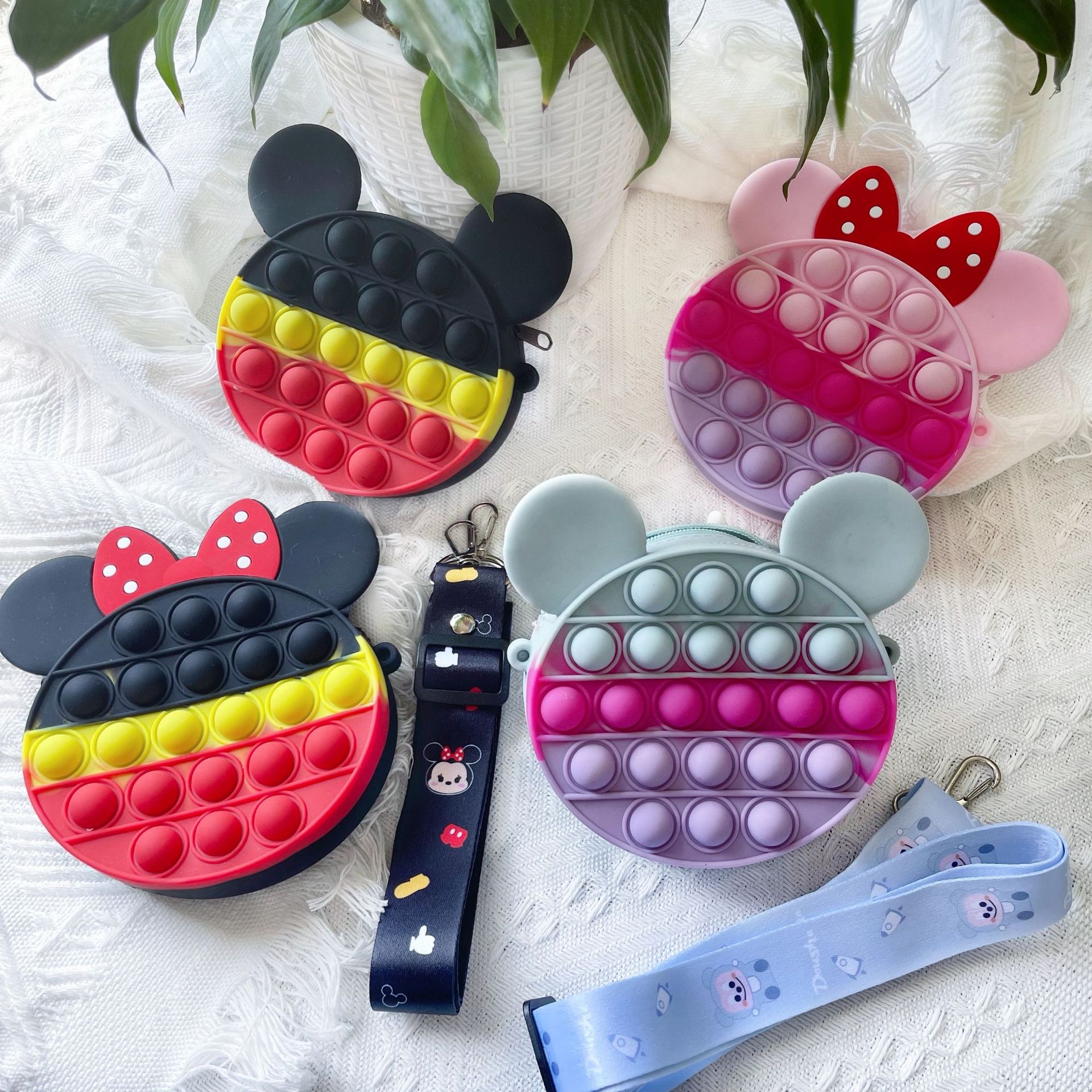 Japan and South Korea Cute Fashion Silicone Children Bubble Mickey Minnie Coin Purse Crossbody Girl Lipstick Key Storage Bag