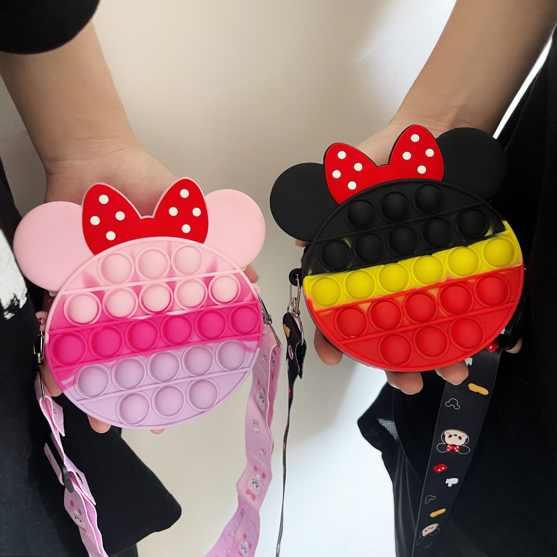 Japan and South Korea Cute Fashion Silicone Children Bubble Mickey Minnie Coin Purse Crossbody Girl Lipstick Key Storage Bag