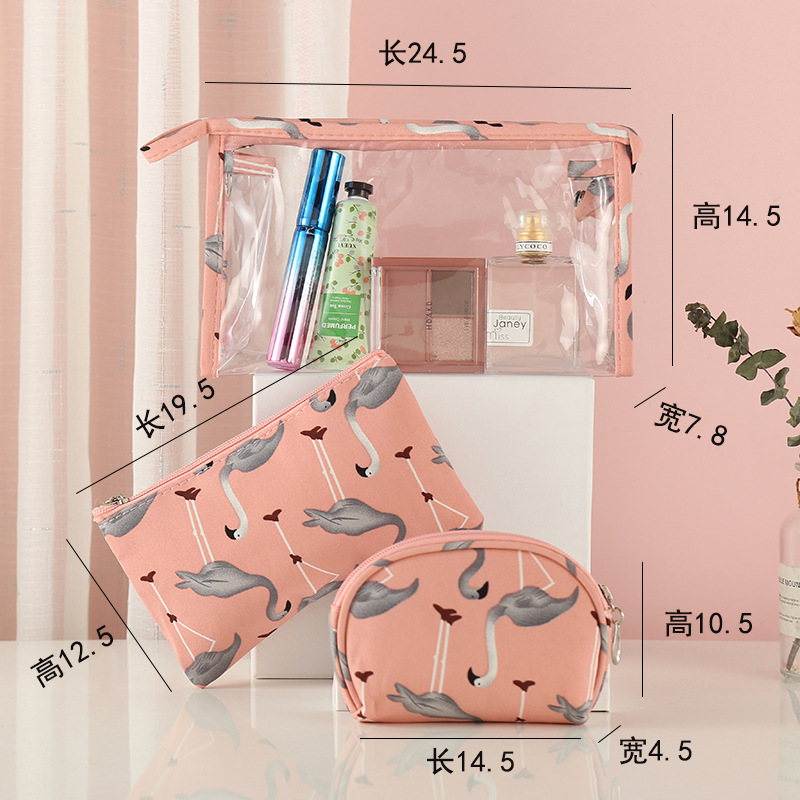 New Transparent Cosmetic Bag Little Swan Travel Cosmetics Storage Bag Portable Three-Piece Cosmetic Bag Bag