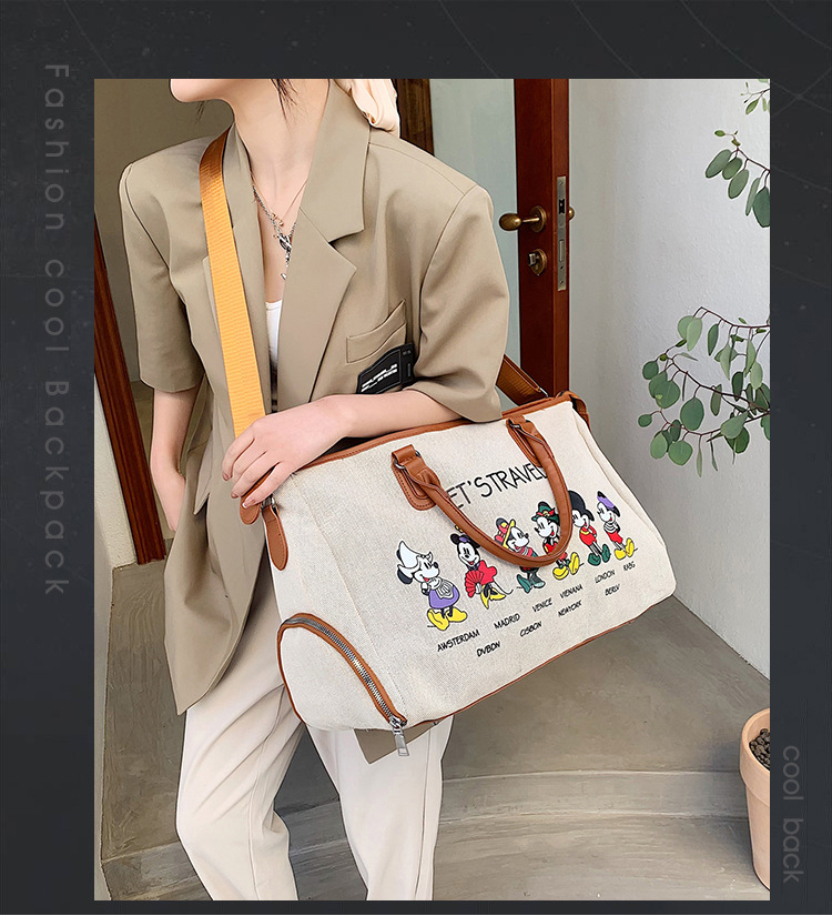 Korean Style Cute Mickey Printed Travel Canvas Bag Large Capacity Portable Shoulder Messenger Bag Travel Clothes Storage Bag Korean Style Cute Mickey Printed Travel Canvas Bag Large Capacity Portable Shoulder Messenger Bag Travel Clothes Storage Bag