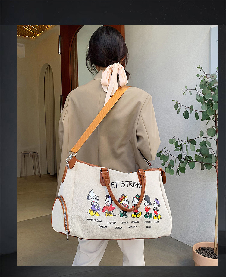 Korean Style Cute Mickey Printed Travel Canvas Bag Large Capacity Portable Shoulder Messenger Bag Travel Clothes Storage Bag Korean Style Cute Mickey Printed Travel Canvas Bag Large Capacity Portable Shoulder Messenger Bag Travel Clothes Storage Bag