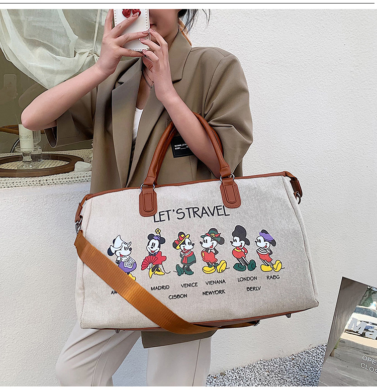Korean Style Cute Mickey Printed Travel Canvas Bag Large Capacity Portable Shoulder Messenger Bag Travel Clothes Storage Bag Korean Style Cute Mickey Printed Travel Canvas Bag Large Capacity Portable Shoulder Messenger Bag Travel Clothes Storage Bag