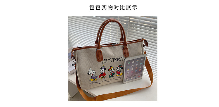 Korean Style Cute Mickey Printed Travel Canvas Bag Large Capacity Portable Shoulder Messenger Bag Travel Clothes Storage Bag Korean Style Cute Mickey Printed Travel Canvas Bag Large Capacity Portable Shoulder Messenger Bag Travel Clothes Storage Bag