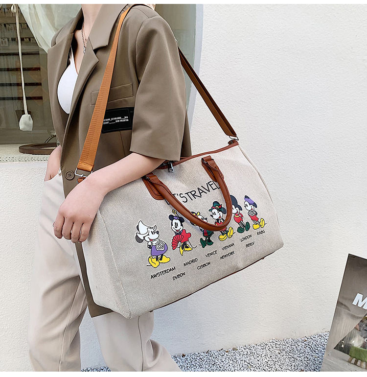 Korean Style Cute Mickey Printed Travel Canvas Bag Large Capacity Portable Shoulder Messenger Bag Travel Clothes Storage Bag Korean Style Cute Mickey Printed Travel Canvas Bag Large Capacity Portable Shoulder Messenger Bag Travel Clothes Storage Bag