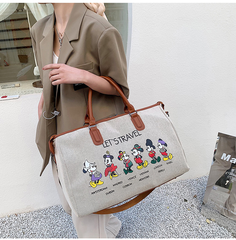 Korean Style Cute Mickey Printed Travel Canvas Bag Large Capacity Portable Shoulder Messenger Bag Travel Clothes Storage Bag Korean Style Cute Mickey Printed Travel Canvas Bag Large Capacity Portable Shoulder Messenger Bag Travel Clothes Storage Bag