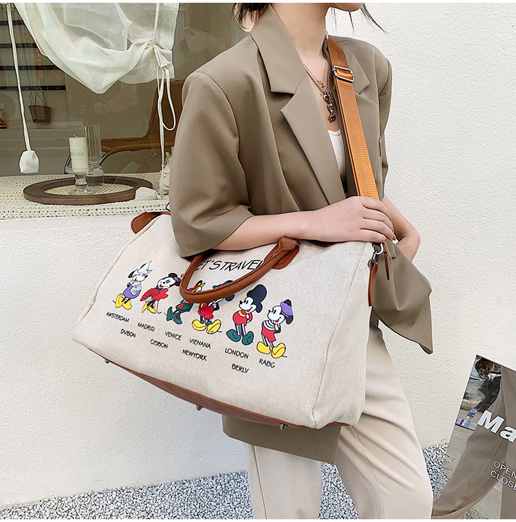 Korean Style Cute Mickey Printed Travel Canvas Bag Large Capacity Portable Shoulder Messenger Bag Travel Clothes Storage Bag Korean Style Cute Mickey Printed Travel Canvas Bag Large Capacity Portable Shoulder Messenger Bag Travel Clothes Storage Bag