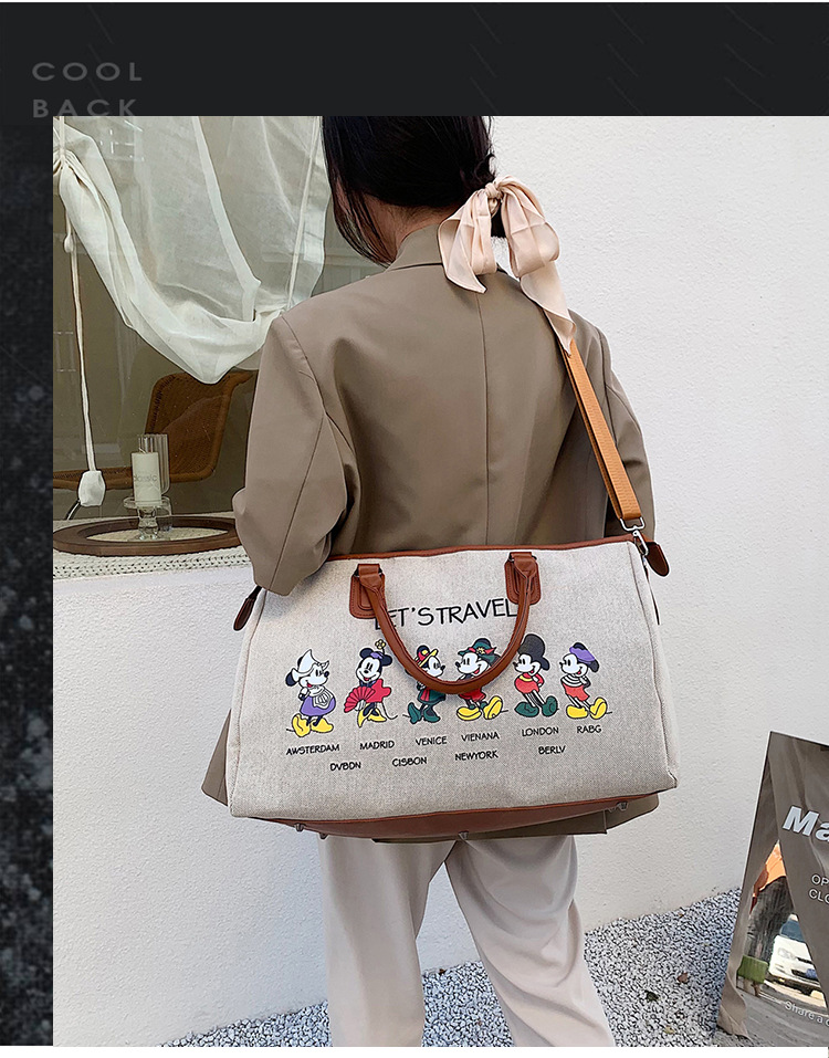 Korean Style Cute Mickey Printed Travel Canvas Bag Large Capacity Portable Shoulder Messenger Bag Travel Clothes Storage Bag Korean Style Cute Mickey Printed Travel Canvas Bag Large Capacity Portable Shoulder Messenger Bag Travel Clothes Storage Bag