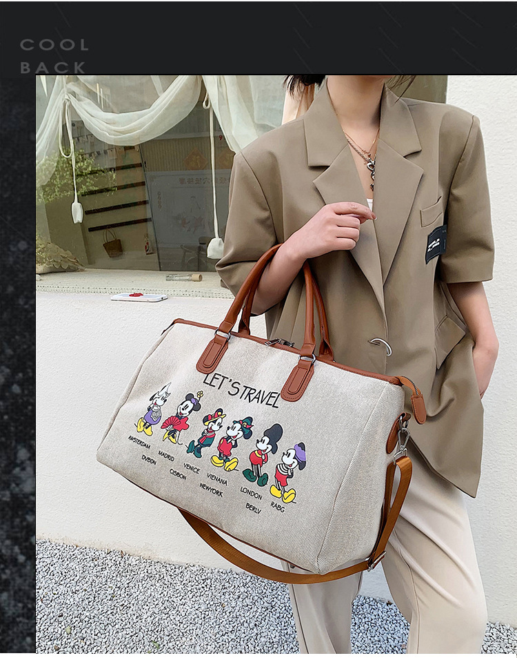 Korean Style Cute Mickey Printed Travel Canvas Bag Large Capacity Portable Shoulder Messenger Bag Travel Clothes Storage Bag Korean Style Cute Mickey Printed Travel Canvas Bag Large Capacity Portable Shoulder Messenger Bag Travel Clothes Storage Bag