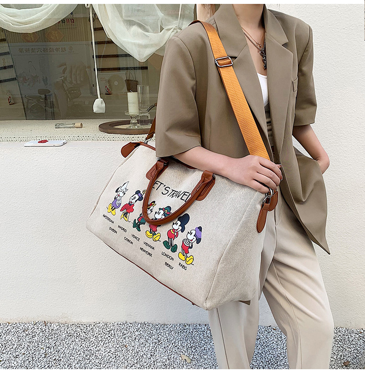 Korean Style Cute Mickey Printed Travel Canvas Bag Large Capacity Portable Shoulder Messenger Bag Travel Clothes Storage Bag Korean Style Cute Mickey Printed Travel Canvas Bag Large Capacity Portable Shoulder Messenger Bag Travel Clothes Storage Bag