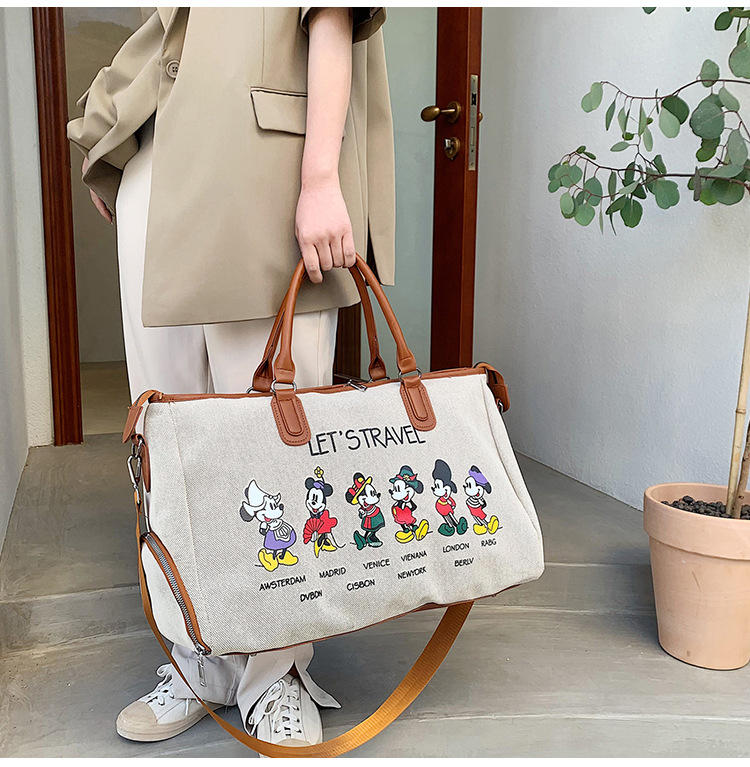 Korean Style Cute Mickey Printed Travel Canvas Bag Large Capacity Portable Shoulder Messenger Bag Travel Clothes Storage Bag Korean Style Cute Mickey Printed Travel Canvas Bag Large Capacity Portable Shoulder Messenger Bag Travel Clothes Storage Bag