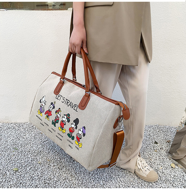 Korean Style Cute Mickey Printed Travel Canvas Bag Large Capacity Portable Shoulder Messenger Bag Travel Clothes Storage Bag Korean Style Cute Mickey Printed Travel Canvas Bag Large Capacity Portable Shoulder Messenger Bag Travel Clothes Storage Bag