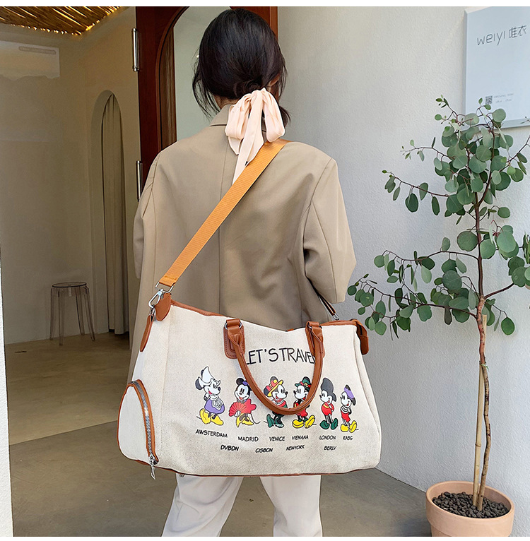 Korean Style Cute Mickey Printed Travel Canvas Bag Large Capacity Portable Shoulder Messenger Bag Travel Clothes Storage Bag Korean Style Cute Mickey Printed Travel Canvas Bag Large Capacity Portable Shoulder Messenger Bag Travel Clothes Storage Bag
