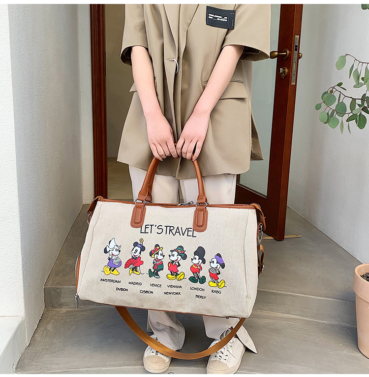 Korean Style Cute Mickey Printed Travel Canvas Bag Large Capacity Portable Shoulder Messenger Bag Travel Clothes Storage Bag Korean Style Cute Mickey Printed Travel Canvas Bag Large Capacity Portable Shoulder Messenger Bag Travel Clothes Storage Bag