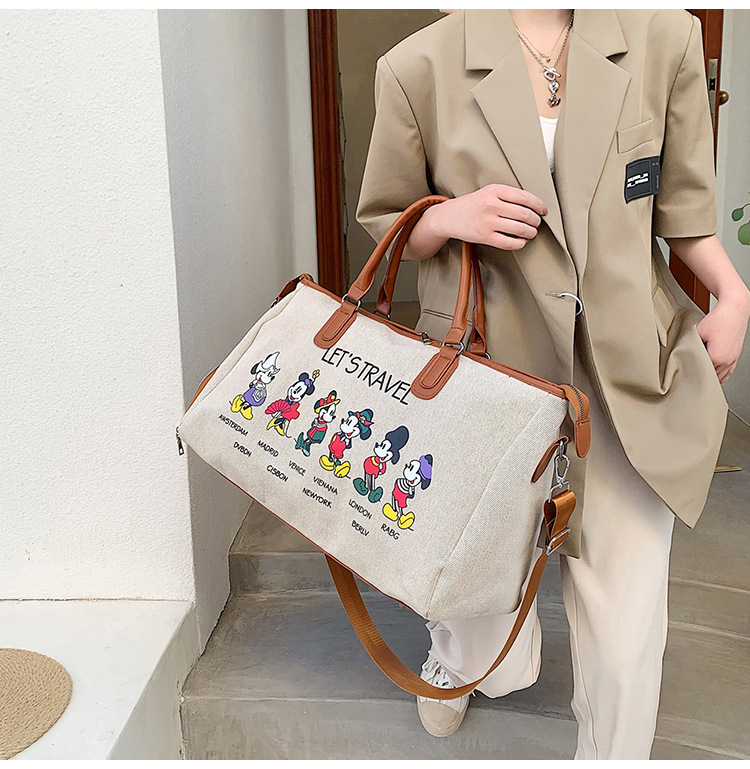 Korean Style Cute Mickey Printed Travel Canvas Bag Large Capacity Portable Shoulder Messenger Bag Travel Clothes Storage Bag Korean Style Cute Mickey Printed Travel Canvas Bag Large Capacity Portable Shoulder Messenger Bag Travel Clothes Storage Bag
