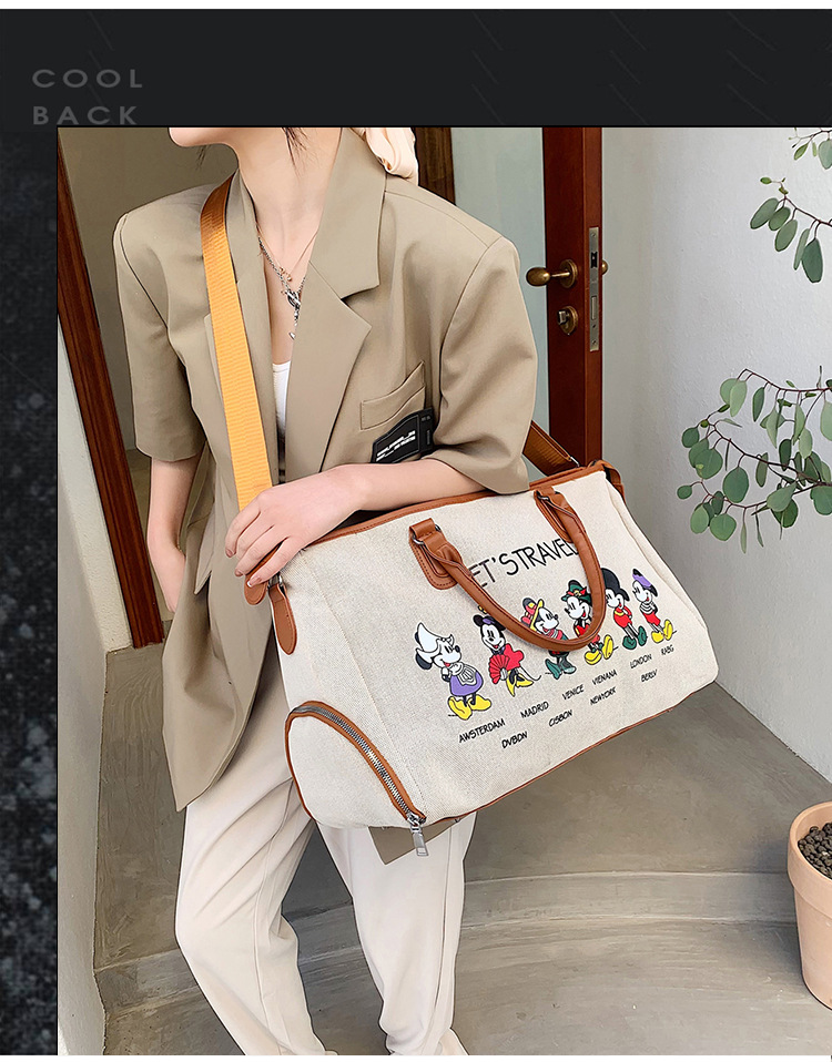 Korean Style Cute Mickey Printed Travel Canvas Bag Large Capacity Portable Shoulder Messenger Bag Travel Clothes Storage Bag Korean Style Cute Mickey Printed Travel Canvas Bag Large Capacity Portable Shoulder Messenger Bag Travel Clothes Storage Bag
