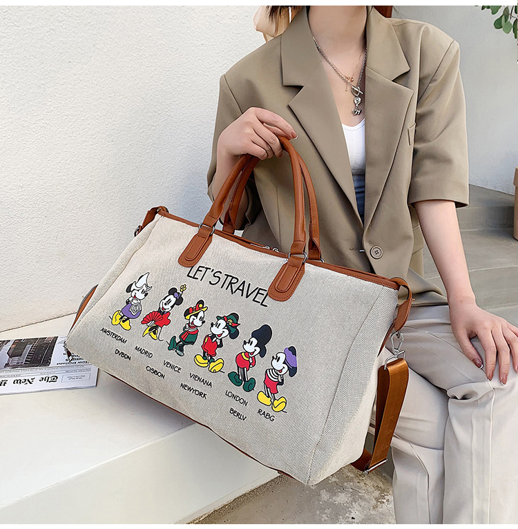 Korean Style Cute Mickey Printed Travel Canvas Bag Large Capacity Portable Shoulder Messenger Bag Travel Clothes Storage Bag Korean Style Cute Mickey Printed Travel Canvas Bag Large Capacity Portable Shoulder Messenger Bag Travel Clothes Storage Bag