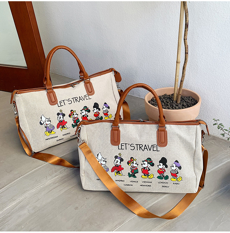 Korean Style Cute Mickey Printed Travel Canvas Bag Large Capacity Portable Shoulder Messenger Bag Travel Clothes Storage Bag Korean Style Cute Mickey Printed Travel Canvas Bag Large Capacity Portable Shoulder Messenger Bag Travel Clothes Storage Bag