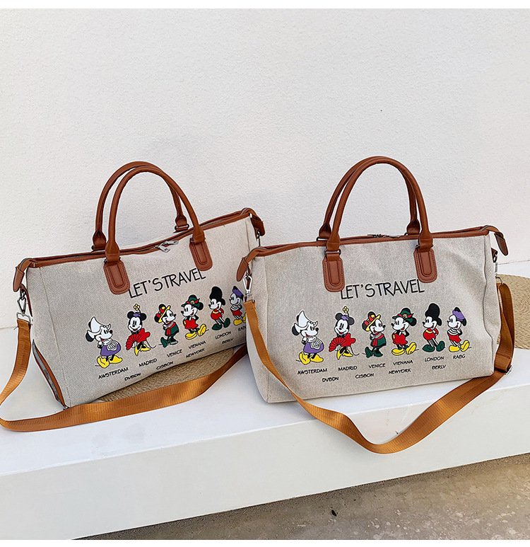 Korean Style Cute Mickey Printed Travel Canvas Bag Large Capacity Portable Shoulder Messenger Bag Travel Clothes Storage Bag Korean Style Cute Mickey Printed Travel Canvas Bag Large Capacity Portable Shoulder Messenger Bag Travel Clothes Storage Bag
