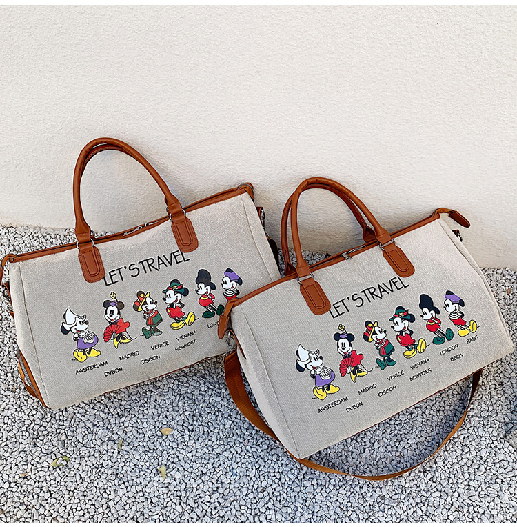 Korean Style Cute Mickey Printed Travel Canvas Bag Large Capacity Portable Shoulder Messenger Bag Travel Clothes Storage Bag Korean Style Cute Mickey Printed Travel Canvas Bag Large Capacity Portable Shoulder Messenger Bag Travel Clothes Storage Bag