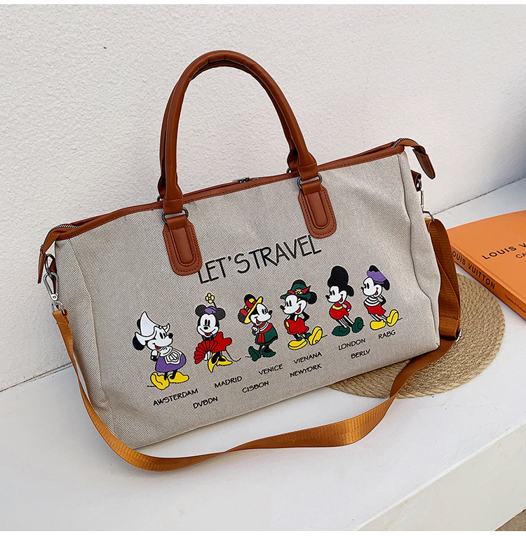 Korean Style Cute Mickey Printed Travel Canvas Bag Large Capacity Portable Shoulder Messenger Bag Travel Clothes Storage Bag Korean Style Cute Mickey Printed Travel Canvas Bag Large Capacity Portable Shoulder Messenger Bag Travel Clothes Storage Bag