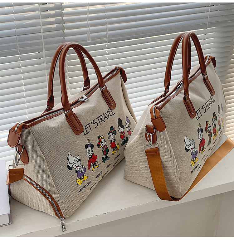 Korean Style Cute Mickey Printed Travel Canvas Bag Large Capacity Portable Shoulder Messenger Bag Travel Clothes Storage Bag Korean Style Cute Mickey Printed Travel Canvas Bag Large Capacity Portable Shoulder Messenger Bag Travel Clothes Storage Bag