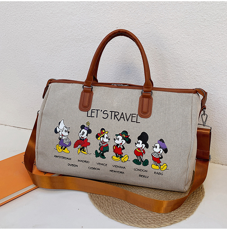 Korean Style Cute Mickey Printed Travel Canvas Bag Large Capacity Portable Shoulder Messenger Bag Travel Clothes Storage Bag Korean Style Cute Mickey Printed Travel Canvas Bag Large Capacity Portable Shoulder Messenger Bag Travel Clothes Storage Bag