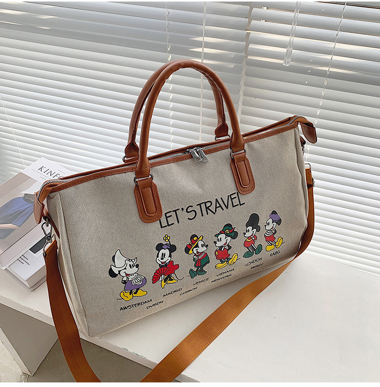 Korean Style Cute Mickey Printed Travel Canvas Bag Large Capacity Portable Shoulder Messenger Bag Travel Clothes Storage Bag Korean Style Cute Mickey Printed Travel Canvas Bag Large Capacity Portable Shoulder Messenger Bag Travel Clothes Storage Bag