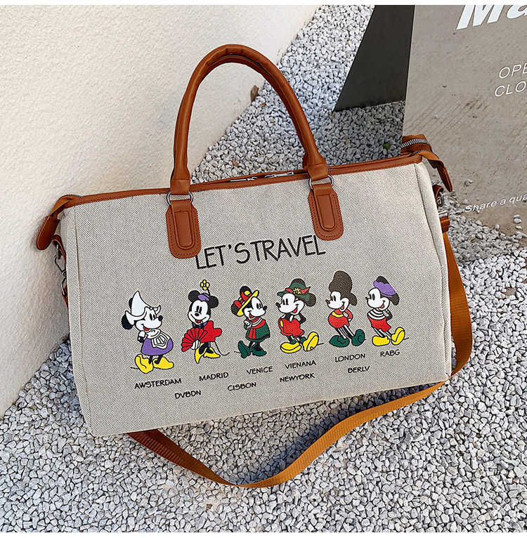 Korean Style Cute Mickey Printed Travel Canvas Bag Large Capacity Portable Shoulder Messenger Bag Travel Clothes Storage Bag Korean Style Cute Mickey Printed Travel Canvas Bag Large Capacity Portable Shoulder Messenger Bag Travel Clothes Storage Bag