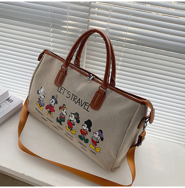 Korean Style Cute Mickey Printed Travel Canvas Bag Large Capacity Portable Shoulder Messenger Bag Travel Clothes Storage Bag Korean Style Cute Mickey Printed Travel Canvas Bag Large Capacity Portable Shoulder Messenger Bag Travel Clothes Storage Bag