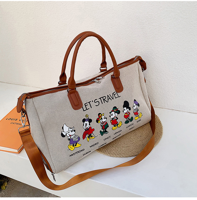 Korean Style Cute Mickey Printed Travel Canvas Bag Large Capacity Portable Shoulder Messenger Bag Travel Clothes Storage Bag Korean Style Cute Mickey Printed Travel Canvas Bag Large Capacity Portable Shoulder Messenger Bag Travel Clothes Storage Bag