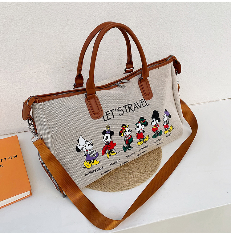 Korean Style Cute Mickey Printed Travel Canvas Bag Large Capacity Portable Shoulder Messenger Bag Travel Clothes Storage Bag Korean Style Cute Mickey Printed Travel Canvas Bag Large Capacity Portable Shoulder Messenger Bag Travel Clothes Storage Bag
