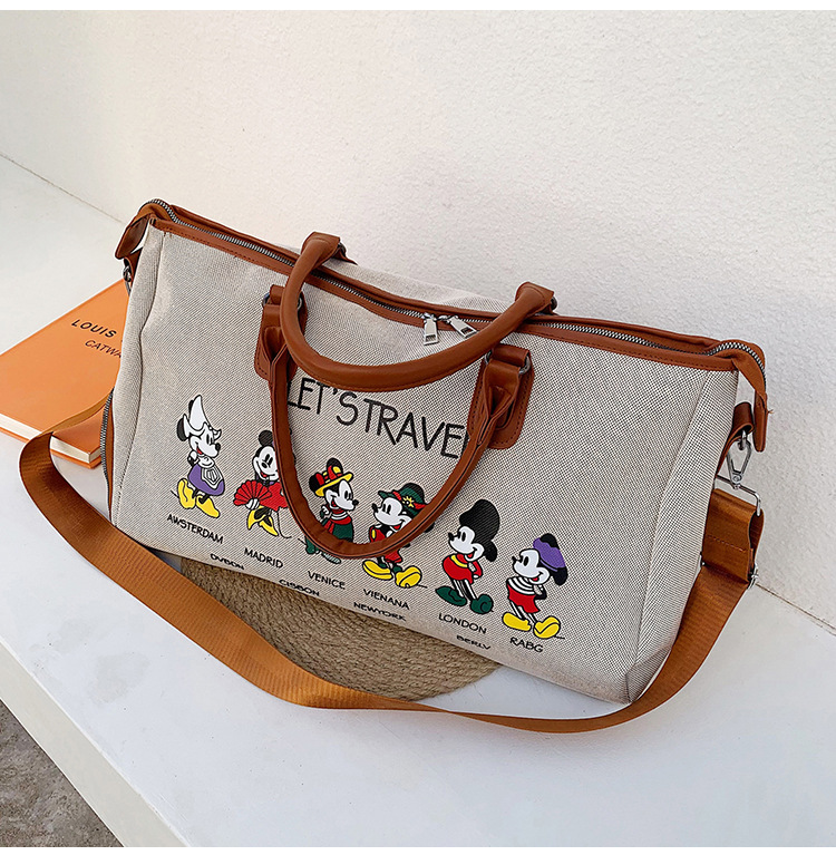 Korean Style Cute Mickey Printed Travel Canvas Bag Large Capacity Portable Shoulder Messenger Bag Travel Clothes Storage Bag Korean Style Cute Mickey Printed Travel Canvas Bag Large Capacity Portable Shoulder Messenger Bag Travel Clothes Storage Bag