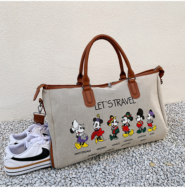 Korean Style Cute Mickey Printed Travel Canvas Bag Large Capacity Portable Shoulder Messenger Bag Travel Clothes Storage Bag Korean Style Cute Mickey Printed Travel Canvas Bag Large Capacity Portable Shoulder Messenger Bag Travel Clothes Storage Bag