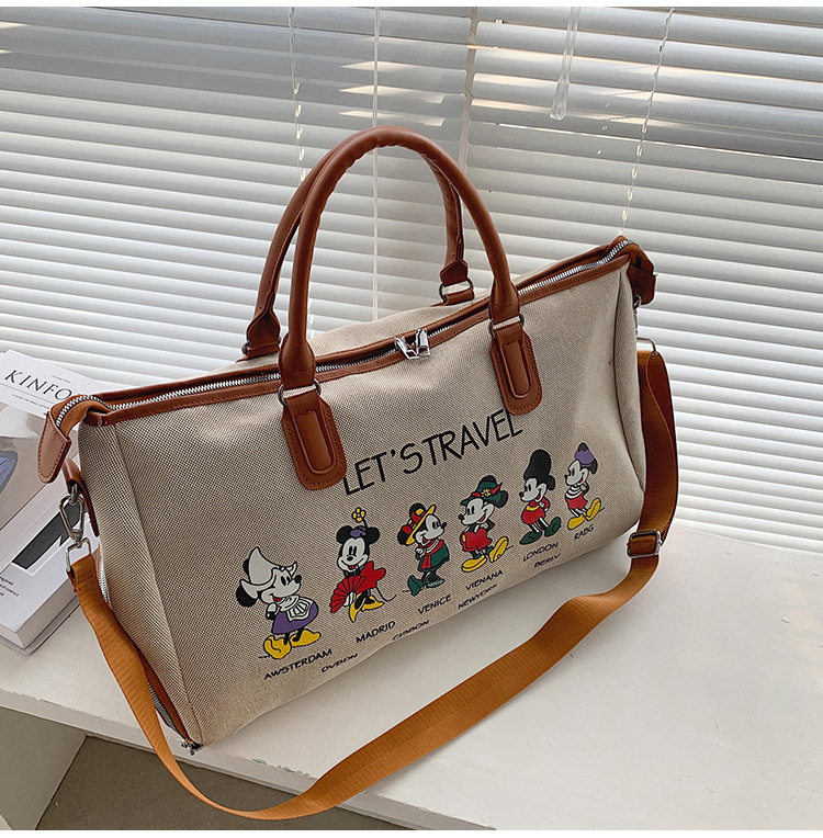 Korean Style Cute Mickey Printed Travel Canvas Bag Large Capacity Portable Shoulder Messenger Bag Travel Clothes Storage Bag Korean Style Cute Mickey Printed Travel Canvas Bag Large Capacity Portable Shoulder Messenger Bag Travel Clothes Storage Bag