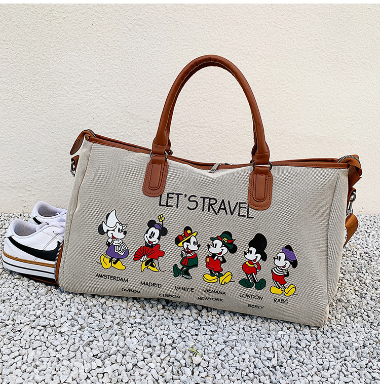 Korean Style Cute Mickey Printed Travel Canvas Bag Large Capacity Portable Shoulder Messenger Bag Travel Clothes Storage Bag Korean Style Cute Mickey Printed Travel Canvas Bag Large Capacity Portable Shoulder Messenger Bag Travel Clothes Storage Bag