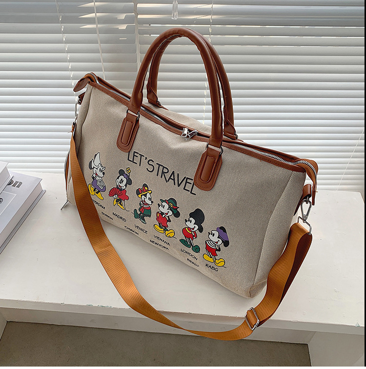 Korean Style Cute Mickey Printed Travel Canvas Bag Large Capacity Portable Shoulder Messenger Bag Travel Clothes Storage Bag Korean Style Cute Mickey Printed Travel Canvas Bag Large Capacity Portable Shoulder Messenger Bag Travel Clothes Storage Bag