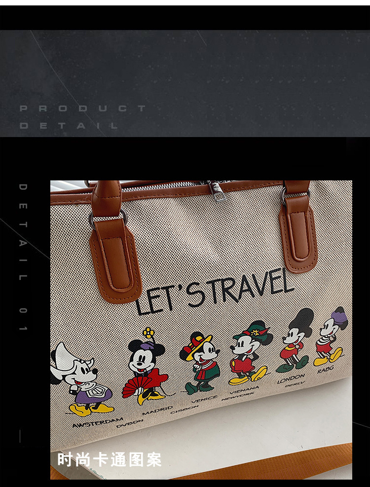 Korean Style Cute Mickey Printed Travel Canvas Bag Large Capacity Portable Shoulder Messenger Bag Travel Clothes Storage Bag Korean Style Cute Mickey Printed Travel Canvas Bag Large Capacity Portable Shoulder Messenger Bag Travel Clothes Storage Bag
