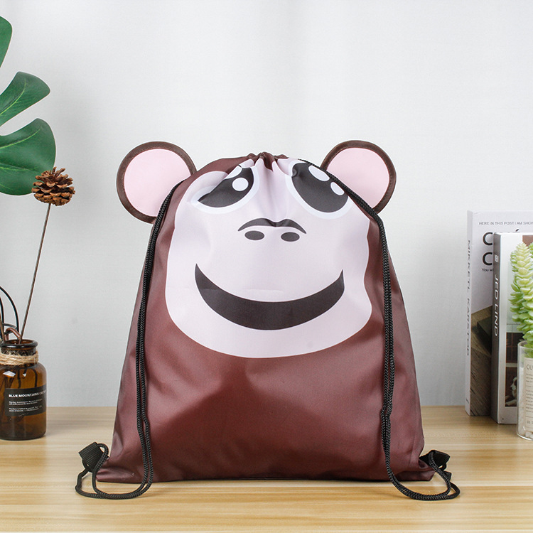 Customized Thermal Transfer Drawstring Polyester Drawstring Bag Small Fresh Cartoon Printing Backpack Animal Drawstring Storage Bag