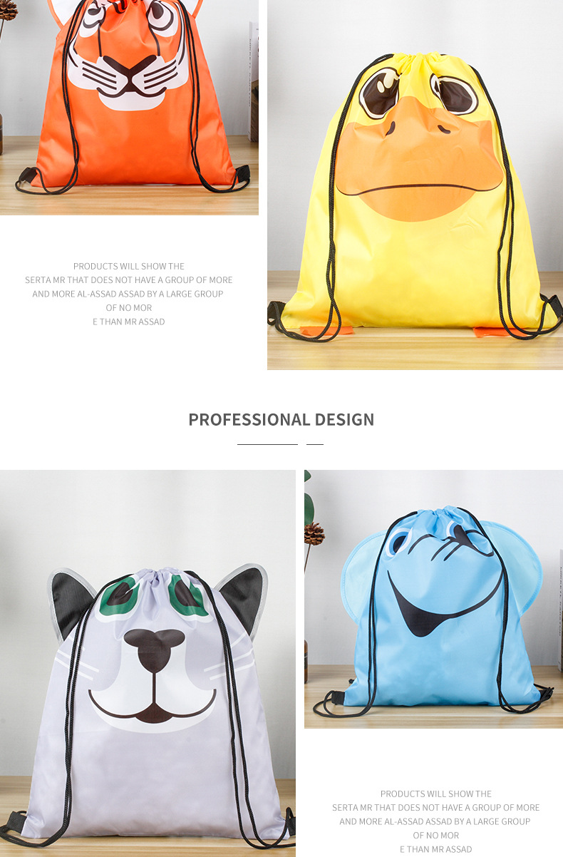Customized Thermal Transfer Drawstring Polyester Drawstring Bag Small Fresh Cartoon Printing Backpack Animal Drawstring Storage Bag
