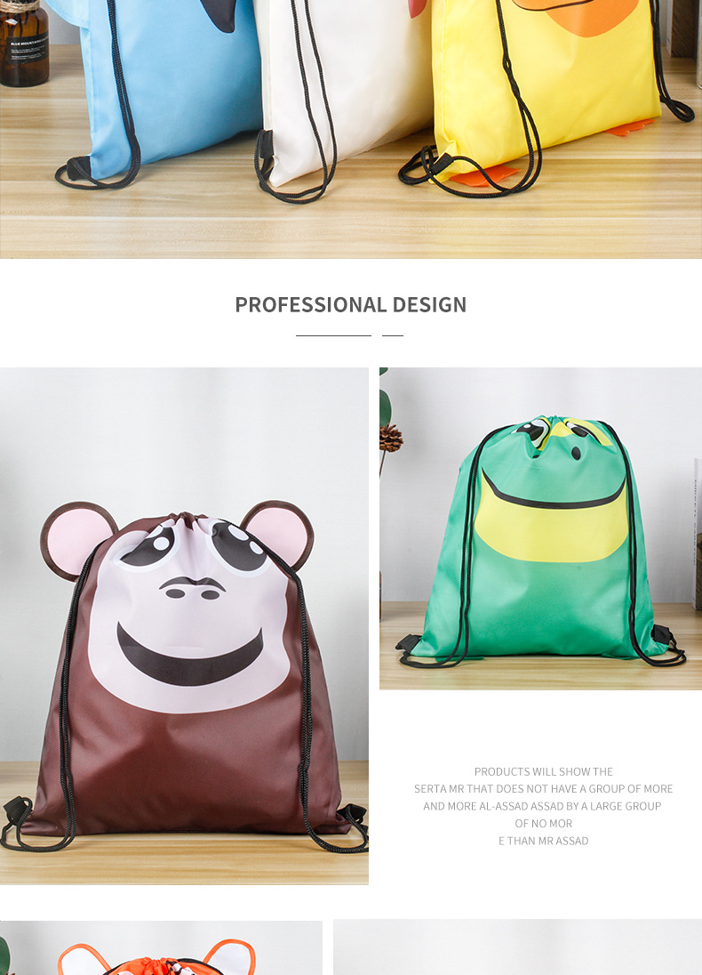 Customized Thermal Transfer Drawstring Polyester Drawstring Bag Small Fresh Cartoon Printing Backpack Animal Drawstring Storage Bag