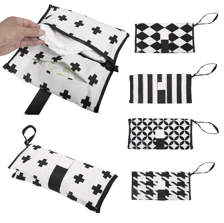 Cross-Border New Baby Diaper Changing Storage Bag Wet Tissue Portable Diaper Bag Black and White with Cotton Machine Washable