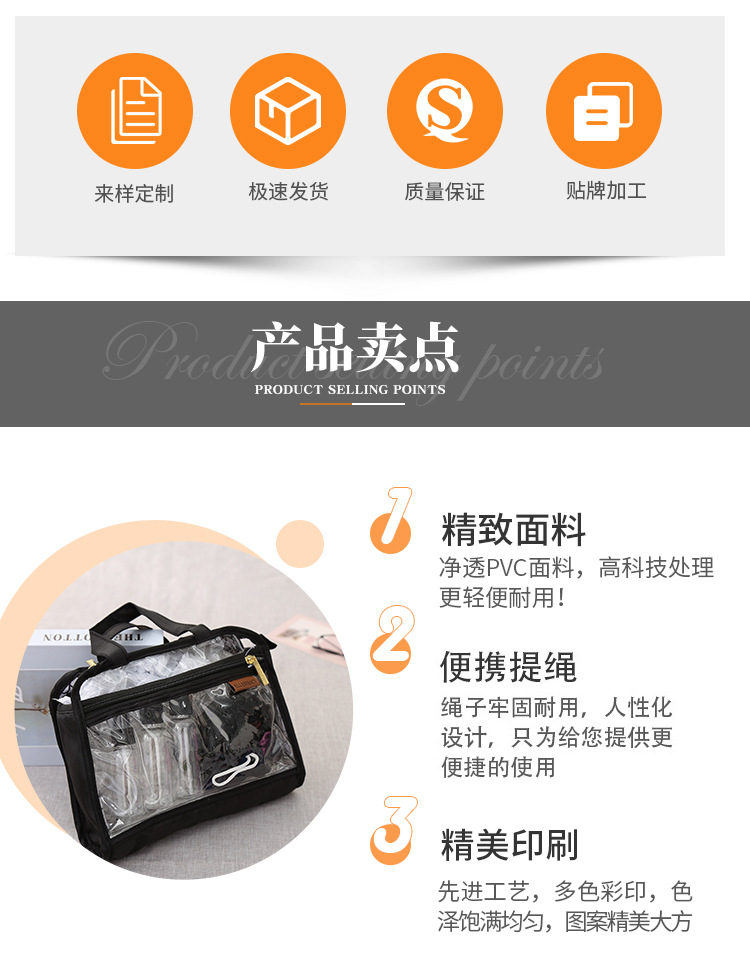 New Transparent PVC Wash Bag Waterproof Multifunctional Wash Bag Cosmetic Bag Customized Large Capacity Portable Storage Bag