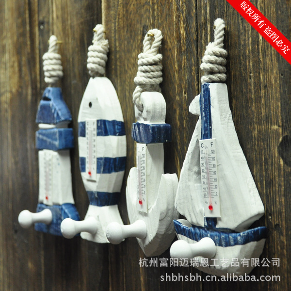 Mediterranean Solid Wood Hook Thermometer Household Pendant Ocean Wall Coat hook MA09019 Mediterranean Solid Wood Hook Thermometer Household Pendant Ocean Wall Coat hook MA09019