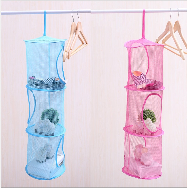 Folding Laundry Basket Three-Layer Basket Cylindrical Hanging Storage Bag