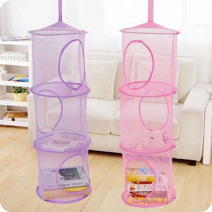 Folding Laundry Basket Three-Layer Basket Cylindrical Hanging Storage Bag
